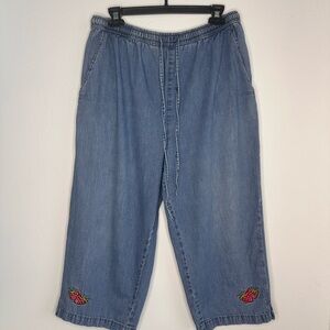 Jane Ashley Blue Cropped Ankle Jeans with Straberry Embroidery